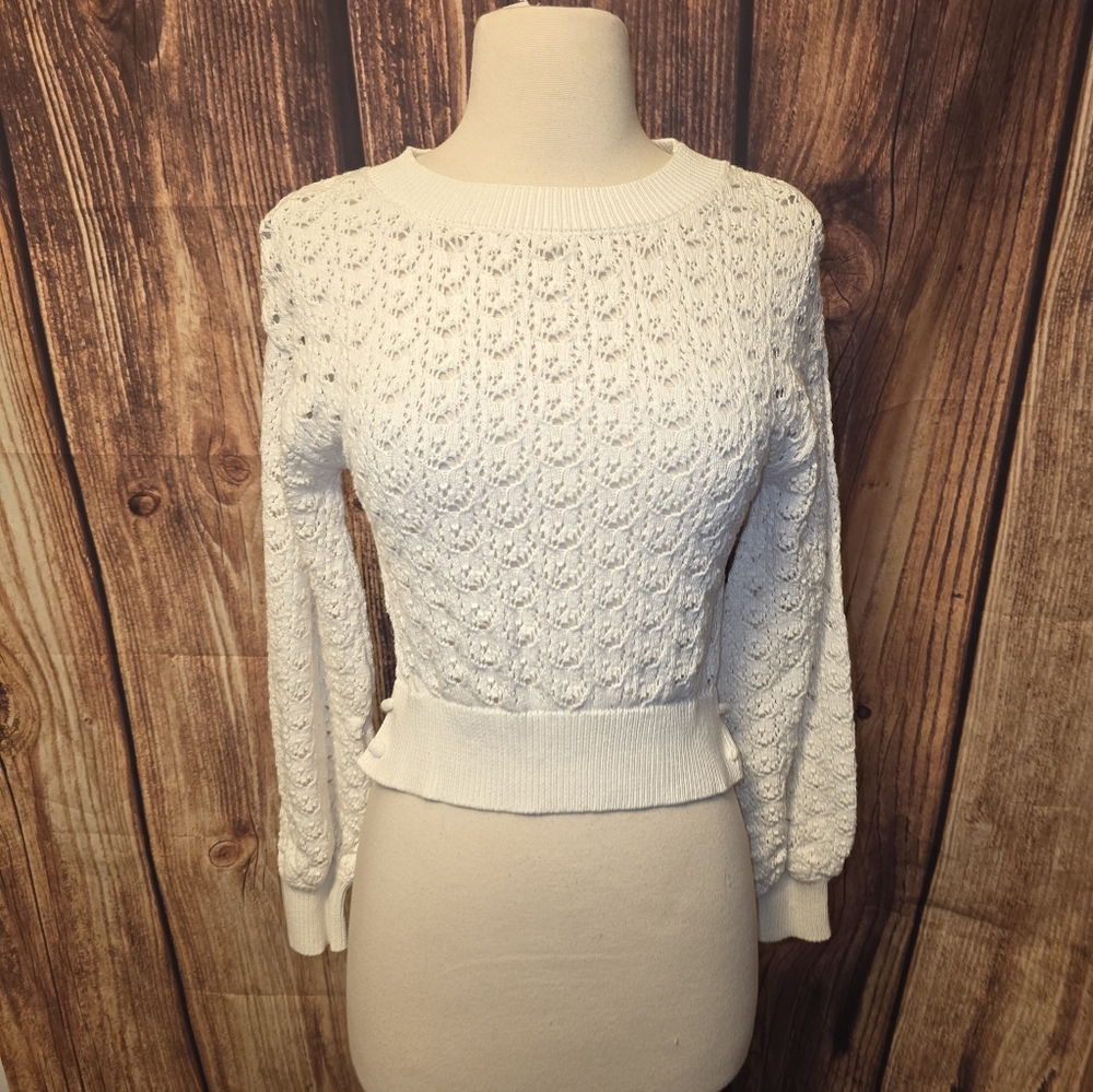 Lulus Always All Mine Croppes Sweater Size M Ivory - Picture 3 of 9